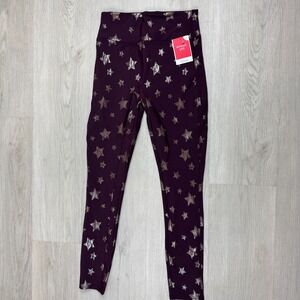 Spanx Girls Faux Leather Leggings Size Large Burgundy Rose Gold Star Print